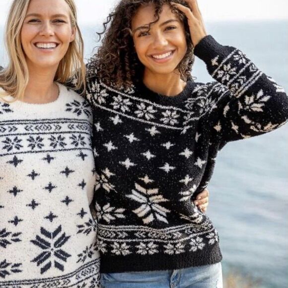 Barefoot Dreams Cozychic Crewneck Sweater Women’s Small Fair Isle Seaside Knit - Picture 1 of 9